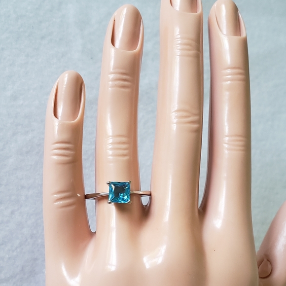 Sterling Princess Cut Acqua Ring - Picture 8 of 8